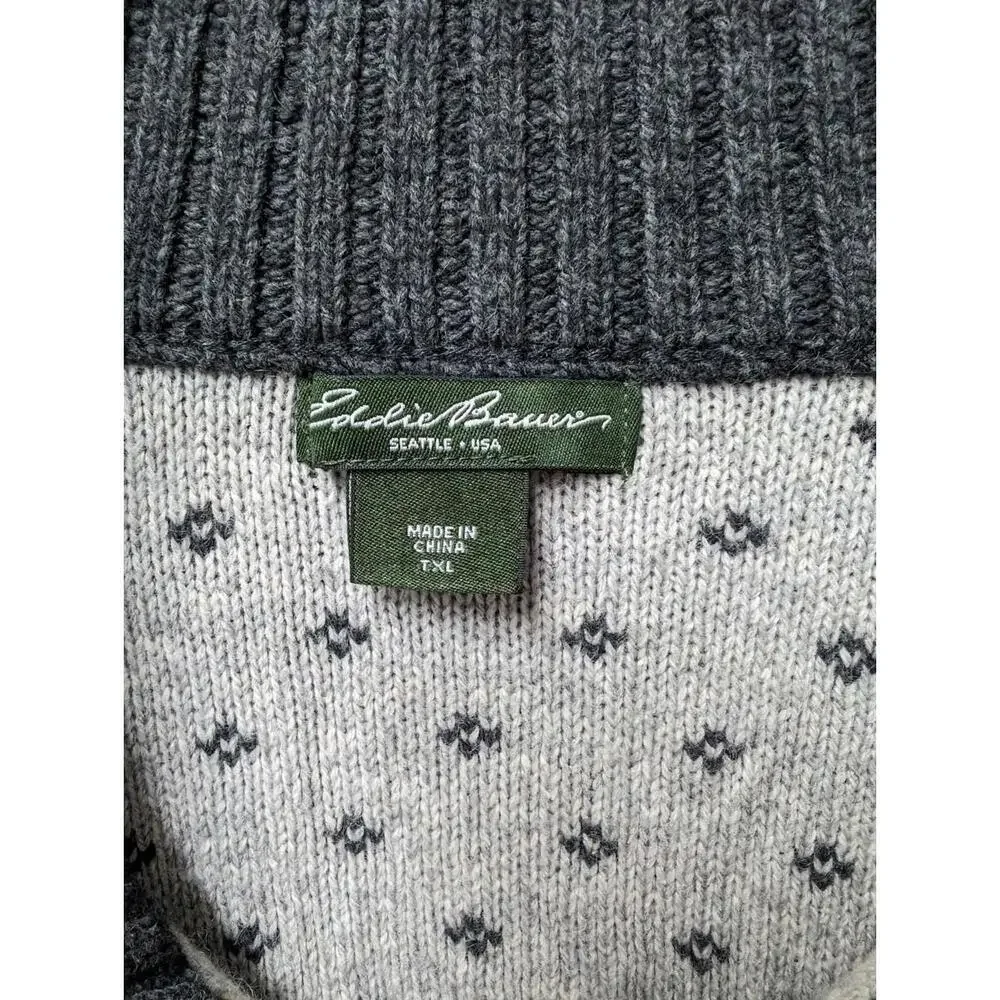 Eddie Bauer Nordic Snowflake Cardigan Sweater Wool Blend Full Zip Men's XL Tall
